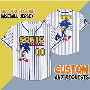 Camiseta de béisbol personalizada de Sonic The Hedgehog, camiseta personalizada de Sonic de Disney, camiseta de fiesta de Sonic, equipos de camisetas de béisbol de Disney