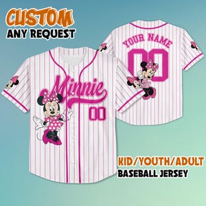 Personalized Disney Minnie Mouse Baseball, Custom Mickey and Friends Jersey, Gift For Fans Disney, Disneyland Baseball Team Outfit