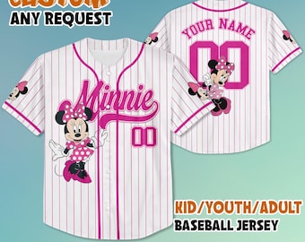 Personalized Disney Minnie Mouse Baseball, Custom Mickey and Friends Jersey, Gift For Fans Disney, Disneyland Baseball Team Outfit
