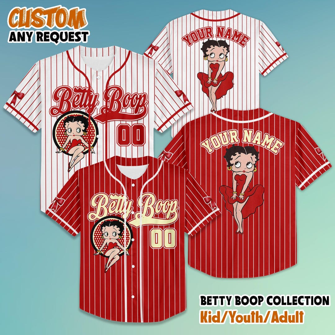 betty boop jersey dress Personalized Collection Baseball Jersey, Custom Betty Boop Baseball Jersey, Betty Boop Birthday Gift Tee shirt