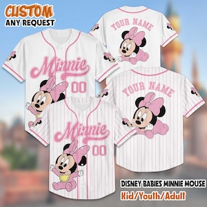 Personalized Disney Babies Minnie Mouse Baseball Baseball Jersey, Custom Minnie Mouse Baseball Jersey, Disneyland Baseball Team Outfit