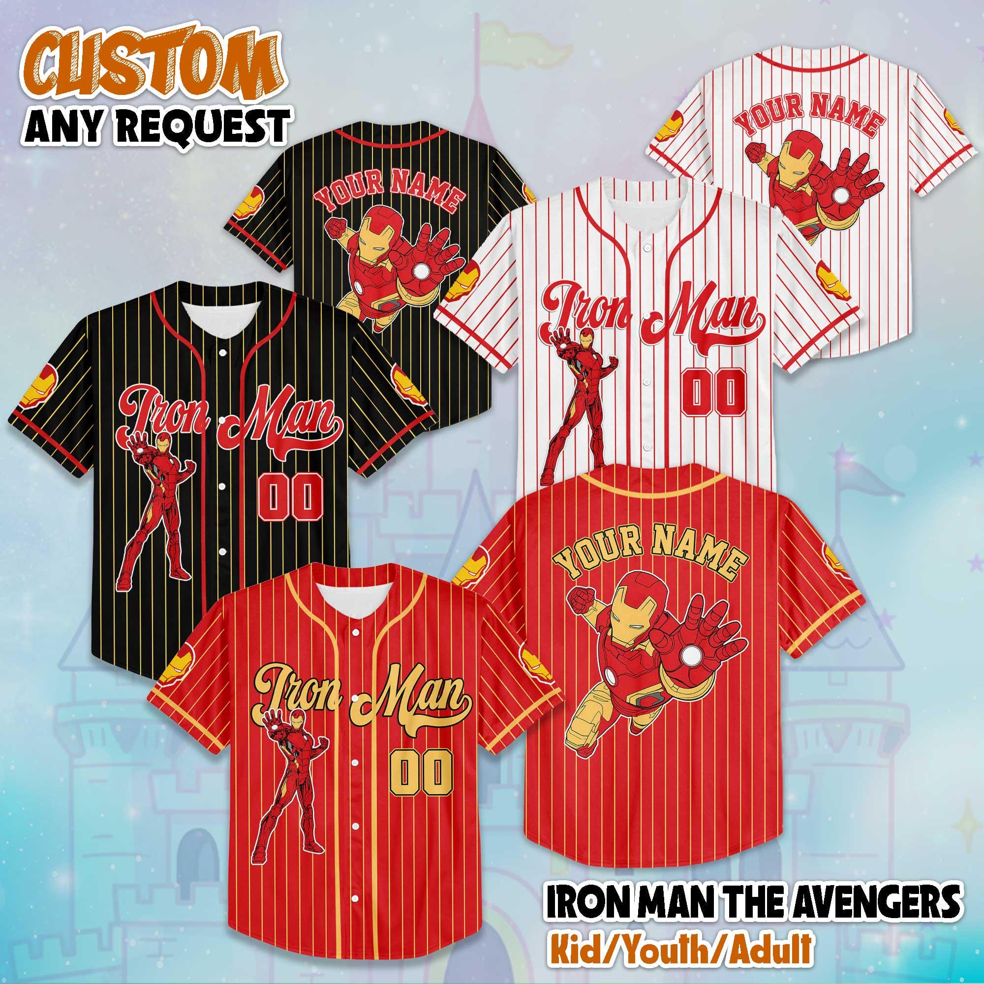 Personalized Iron Man The Avengers Baseball Jersey, Custom Iron Man Marvels Avengers Assemble Superhero Jersey Shirt, Disney Birthday Gift