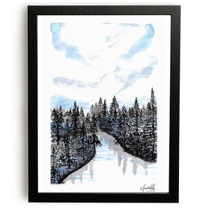INVERNO – Acquerello originale | Opera unica firmata | Paesaggio forestale innevato, paesaggio invernale
