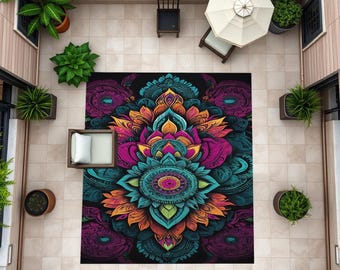 Alfombra Estampada Mandala, Alfombra Mandala, Alfombra Suave, Alfombra de Terraza, Alfombra de Balcón, Alfombra de Diseño Vintage, Alfombra de Impresión Digital, Antideslizante, Lavable