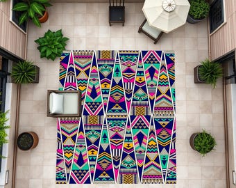 Alfombra para terraza, balcón, diseño vintage, impresión digital, antideslizante, lavable.