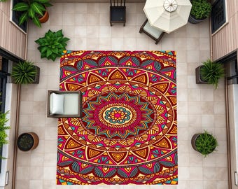 Alfombra Estampada Mandala, Alfombra Mandala, Alfombra Suave, Alfombra de Terraza, Alfombra de Balcón, Alfombra de Diseño Vintage, Alfombra de Impresión Digital, Antideslizante, Lavable
