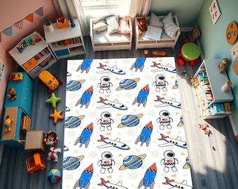 Alfombra de astronauta, alfombra espacial, alfombra para habitación de niños, decoración de habitación de niños, decoración de habitación de bebé, alfombras para habitación de niños, alfombra para sala de juegos, lavable, antideslizante