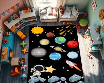 Alfombra de astronauta, alfombra espacial, alfombra para habitación de niños, decoración de habitación de niños, decoración de habitación de bebé, alfombras para habitación de niños, alfombra para sala de juegos, lavable, antideslizante