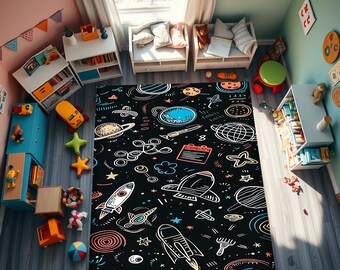 Alfombra de astronauta, alfombra espacial, alfombra para habitación de niños, decoración de habitación de niños, decoración de habitación de bebé, alfombras para habitación de niños, alfombra para sala de juegos, lavable, antideslizante