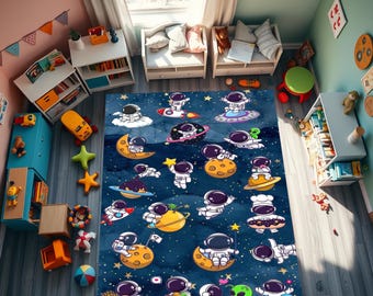 Alfombra de astronauta, alfombra espacial, alfombra para habitación de niños, decoración de habitación de niños, decoración de habitación de bebé, alfombras para habitación de niños, alfombra para sala de juegos, lavable, antideslizante
