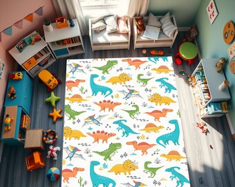 Alfombra de dinosaurio, alfombra de dinosaurios, alfombra para habitación de niños, decoración de habitación de niños, decoración de habitación de bebé, alfombras para habitación de niños, alfombra para sala de juegos, lavable, antideslizante