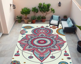 Alfombra Vintage, Alfombra Colorida, Alfombra Terraza, Alfombra Balcón, Alfombra Diseño Vintage, Alfombra Abstracta, Alfombra Impresión Digital, Antideslizante, Lavable