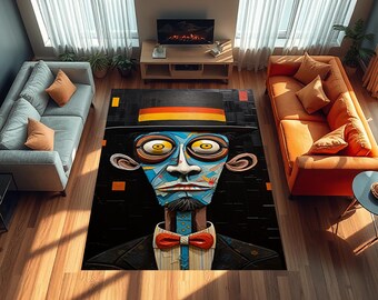Human Portrait Rug, Art Rug, Bohemian Style Area Rug, Art Decor Rug, Artwork Rug, Home Decor Rug, Non Slip, Washable