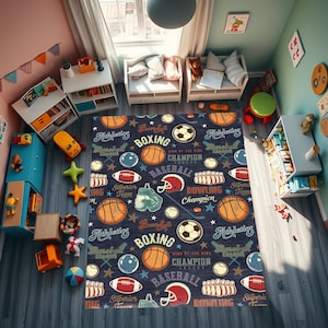 Sports Rug, Sport Balls Rug, Baseball Rug, Football Rug, Basketball Rug, Balls Rug, Rugs For Kids Room, Sports Room Rug, Soccer Rug,Non Slip