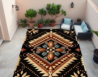 Alfombra Vintage, Alfombra Colorida, Alfombra Terraza, Alfombra Balcón, Alfombra Diseño Vintage, Alfombra Abstracta, Alfombra Impresión Digital, Antideslizante, Lavable