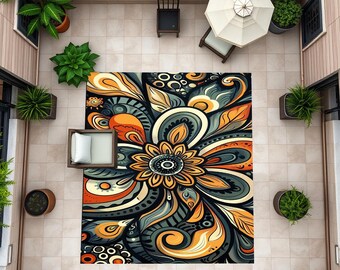 Alfombra floral, alfombra con estampado de flores, alfombra floral para terraza, alfombra para terraza, alfombra para balcón, alfombra colorida, alfombra vintage, antideslizante, lavable