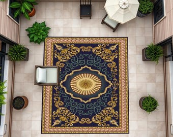 Alfombra Vintage, Alfombra Colorida, Alfombra Terraza, Alfombra Balcón, Alfombra Diseño Vintage, Alfombra Abstracta, Alfombra Impresión Digital, Antideslizante, Lavable