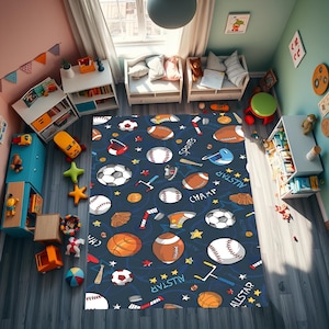 Sports Rug, Sport Balls Rug, Baseball Rug, Football Rug, Basketball Rug, Balls Rug, Rugs For Kids Room, Sports Room Rug, Soccer Rug,Non Slip