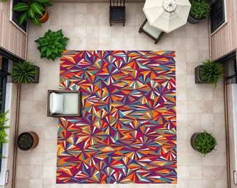 Alfombra colorida, alfombra para terraza, alfombra para balcón, alfombra de diseño vintage, alfombra abstracta, alfombra con impresión digital, antideslizante, lavable