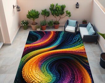Alfombra colorida, alfombra para terraza, alfombra para balcón, alfombra de diseño vintage, alfombra abstracta, alfombra con impresión digital, antideslizante, lavable
