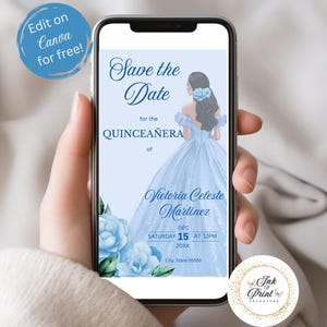 Light Blue Quinceañera Save the Date Mobile Invite (Digital Download 1080x1920 px)