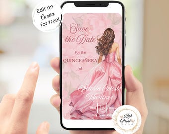 Pink Quinceañera Save the Date Mobile Invite (Digital Download)