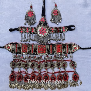 Beautiful Red Afghan jewellery set | Afghan Jewellery Vintage Kuchi Choker Necklace | Kuchi Jewelry | Afghan Jewelry