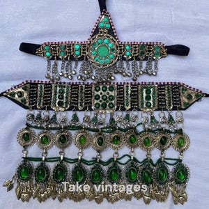 Green Afghan jewellery set | Afghan Jewellery Vintage Kuchi Choker Necklace | Kuchi Jewelry | Afghan Jewelry
