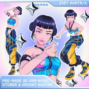 Zoey Huntrix Färdig 3D VRoid VRM-modell | VRChat-avatar | 3D VTuber-modell | Fullt riggad modell för streaming, spel, Twitch