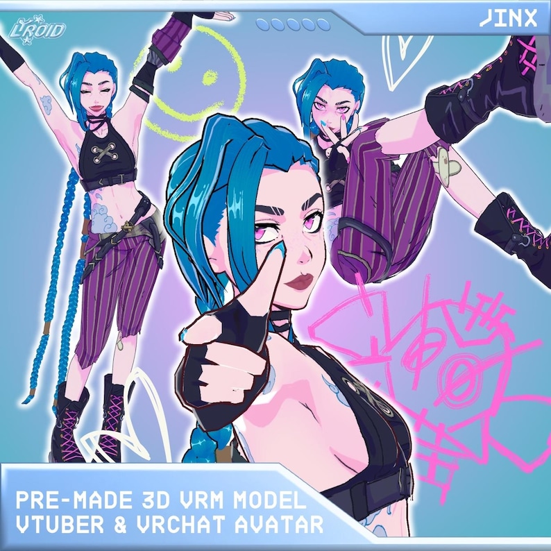 Jinx Pre-made 3D Vroid VRM Model | Vrchat Avatar | 3D Vtuber Model ...