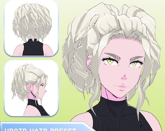 VRoid Hair Preset | Fluffy Curly High Ponytail Hairstyle with Physics | VRoid Studio Customizable | VTuber Hairstyle model
