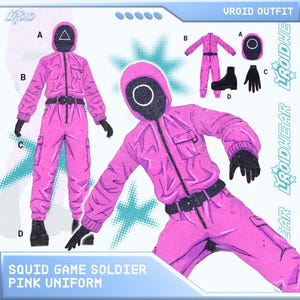 Squid Game Soldier Pink Uniform VRoid Outfit | VRoid Clothes & Textures | VRoid Studio Customizable | VTuber Outfit 3D model