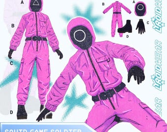 Squid Game Soldier Pink Uniform VRoid Outfit | VRoid Clothes & Textures | VRoid Studio Customizable | VTuber Outfit 3D model