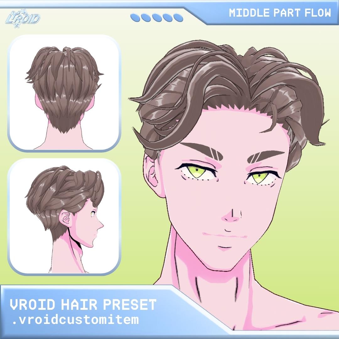Middle Part Flow Based Model Vroid Hair Preset | Middle Part Flow Male Hairstyle With Physics ...