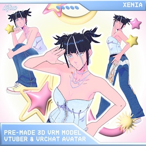 Xenia Y2K Pre-made 3D VRoid VRM Model | VRChat Avatar | 3D VTuber Model | Fully Rigged Model for Streaming, Gaming, Twitch