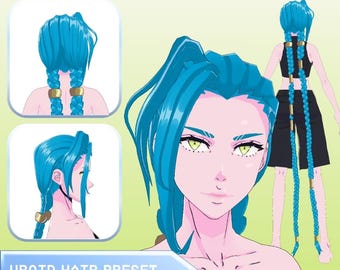 VRoid Hair Preset | Jinx Long Twin Braids Hairstyle with Physics | VRoid Studio Customizable | VTuber Hairstyle model