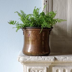 Antiker Kupferkessel mit schmiedeeisernem Griff, Pflanzgefäß für drinnen, Utensilienhalter, Landhausdekor, 17 cm