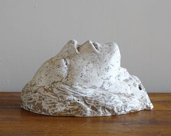 French Antique Plaster Head Sculpture, Plaster Mask, Plaster Face, Old Antique Curiosity, White Home Decor, Unique Housewarming Gift 8.9"