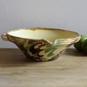 Cuenco de cerámica antigua francesa con esmaltado de jaspe, cerámica de Saboya, esmaltado en mármol, decoración rústica, 26 cm