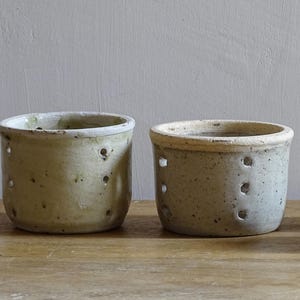 Two Antique French Faisselle Cheese Strainers, Pottery Sieves, Shelf Decor, Ceramic Colanders, Tealight Holder, Farmhouse Decor 3.5"