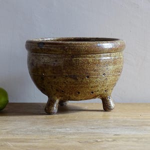 Large French Vintage Ceramic Colander, Stoneware Berry Strainer Bowl, Pottery Sieve, Rustic Country Farmhouse Decor 7.9"