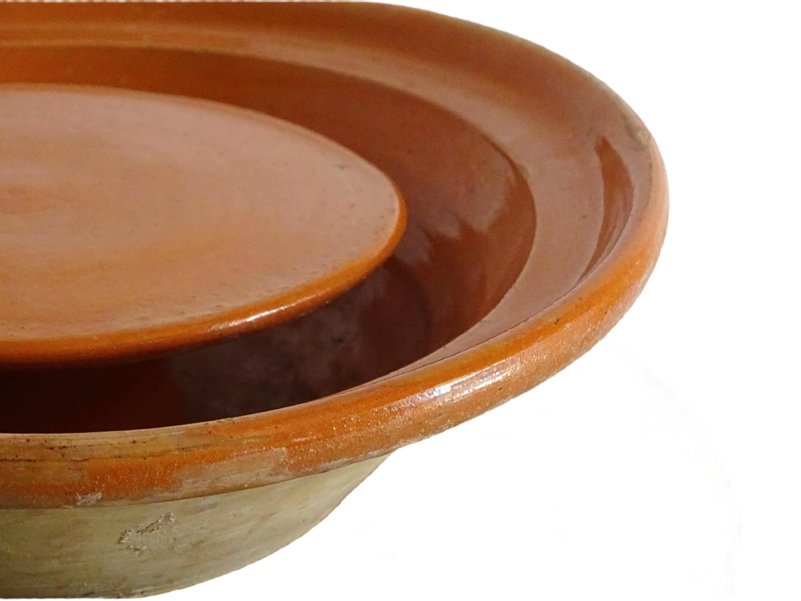 13.4インチ フランスアンティーク陶器 チーズストレーナー オレンジ釉