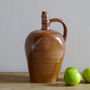 Jarra de grés vintage, jarro de cerâmica vidrada marrom, pote de cerâmica rústica, decoração de fazenda francesa, 26 cm (10,2"), impostos de importação incluídos.