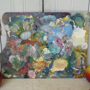 13.8&quot; Vintage French Artist&#39;s Palette, Old Paint Palette, Wooden Palette, Art Palette, Studio Decor, Vintage Art Materials