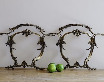 Pair of Antique French Gilt Bronze Furniture Pediments, Gold Garniture, 19th Century Decor, Acanthus Leaves, Rococo Style 15.7"
