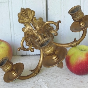 11&quot; French Antique Wall Sconce for 3 Candles, Ornate Gold Candle Holders, 19th Century Candlestick Holder, Gilt Wall Decor, Wall Lights