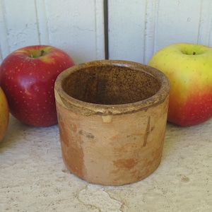 3.5&quot; Small French Antique Pottery Pot with Brown Glaze, Rustic Ceramic Pot, Country Farmhouse Kitchen Decor