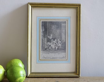 Incisione antica francese "L'Occupation" di Charles-Louis Lingée, tratta da un'opera di Freudenberger, opera d'arte del XIX secolo, decorazione rococò, decorazione murale.