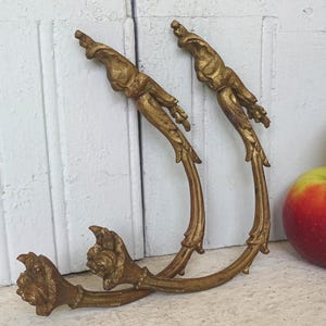 7&quot; Pair of French Antique Curtain Holdbacks, 19th Century Curtain Tiebacks, Gilt Curtain Hooks, Gold Wall Hooks, French Living Room Decor