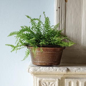 Vintage koperen ketel, gehamerde koperen pot, plantenbak voor binnen, landelijke keukendecoratie 8,1 inch